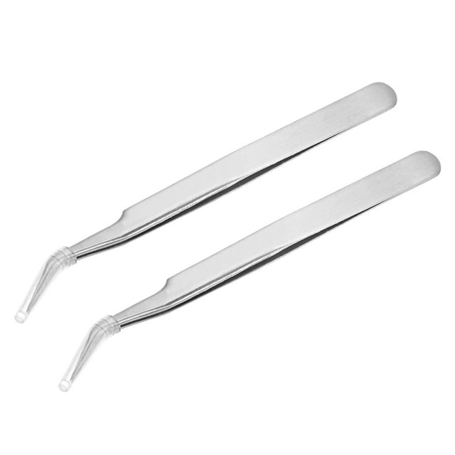 Unique Bargains Pince à Épiler Pointe Courbée Précision Acier Inoxydable Multifonctionnelle Ton Argent Lot de 2