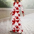 thumbnail image 2 of Leesechin Womens Dresses Plus Size Valentine's Day Striped Summer Floral Printing Long Sleeve Round-Neck Dresses, 2 of 5