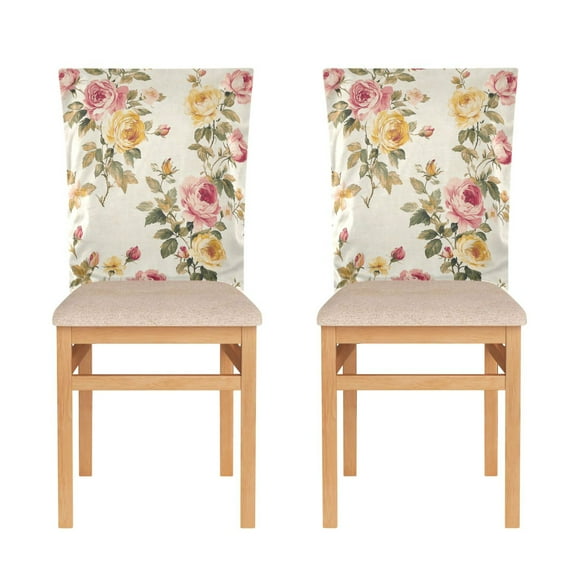 WOBOGO Vintage Shabby Chic Floral Pattern with Roses Dining Room Chair Covers 2 Pieces Super Fit Elastic Fiber Removable Washable Protective Cover