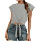 thumbnail image 1 of Sexy Casual mujer manga corta sólido cuello redondo Tops damas blusa encaje hasta chaleco Pompotops lopia987944, 1 of 6