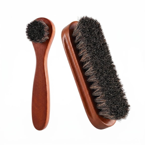 HeartGoods 2-Piece Horsehair Shoe Brush Set, Suede and Leather Cleaning Brush Kit with Round and Square Brushes, Long Handle Horse Brush for Polishing and Shoe Care