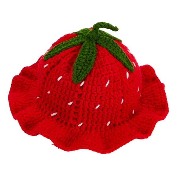 RUINIXCW Cute Kids Strawberry Hat Toddler Baby Girl Spring Fall Winter Crochet Bucket Hat Warm Knitted Hat Ruffle Brim Cap Cosplay Halloween Costume