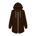 thumbnail image 6 of Zylanna Women's Long Full Zip Hoodie Sweatshirts, Oversized Adjustable Drawstring Soft & Stretchy with Pockets Casual Winter Coat Jacket Cardigan for Outerwear Brown, 6 of 9