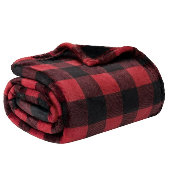 Plaid Fleece Throw Blanket 50x60, Black Red Buffalo Check Blanket, Soft Flannel Cozy Blanket for Couch, Sofa, Bed, Christmas Fall Decor, Home Decor, Gift