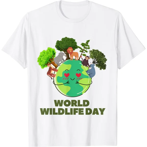 World Wildlife Day Trees Animals Earth Nature Conservation Unisex T-Shirt ,up to size 5XL