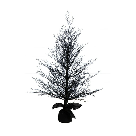 Nearly Natural 4ft. Pre-Lit Halloween Black Twig Artificial Fall Tree in Burlap Planter with 63 Warm White LED Lights