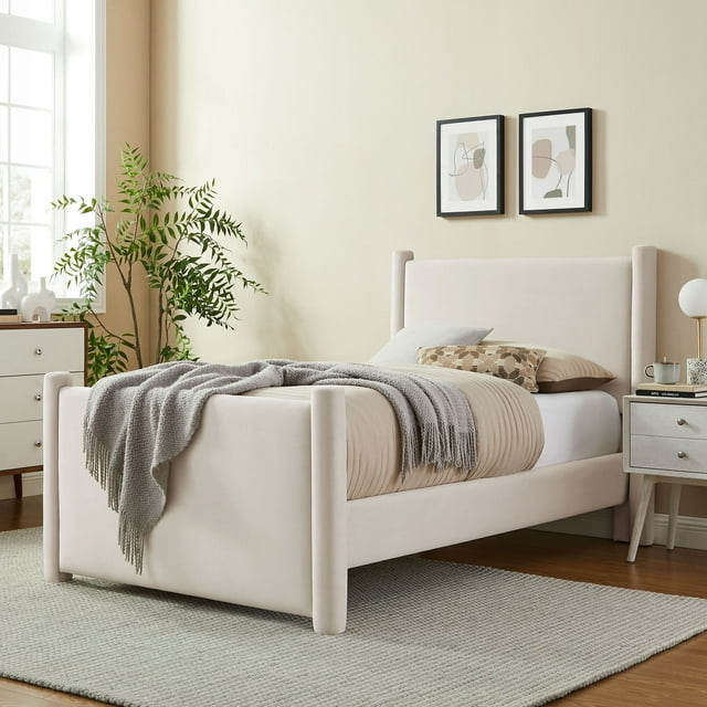 Modway Rael Performance Velvet Twin Platform Bed in Alabaster