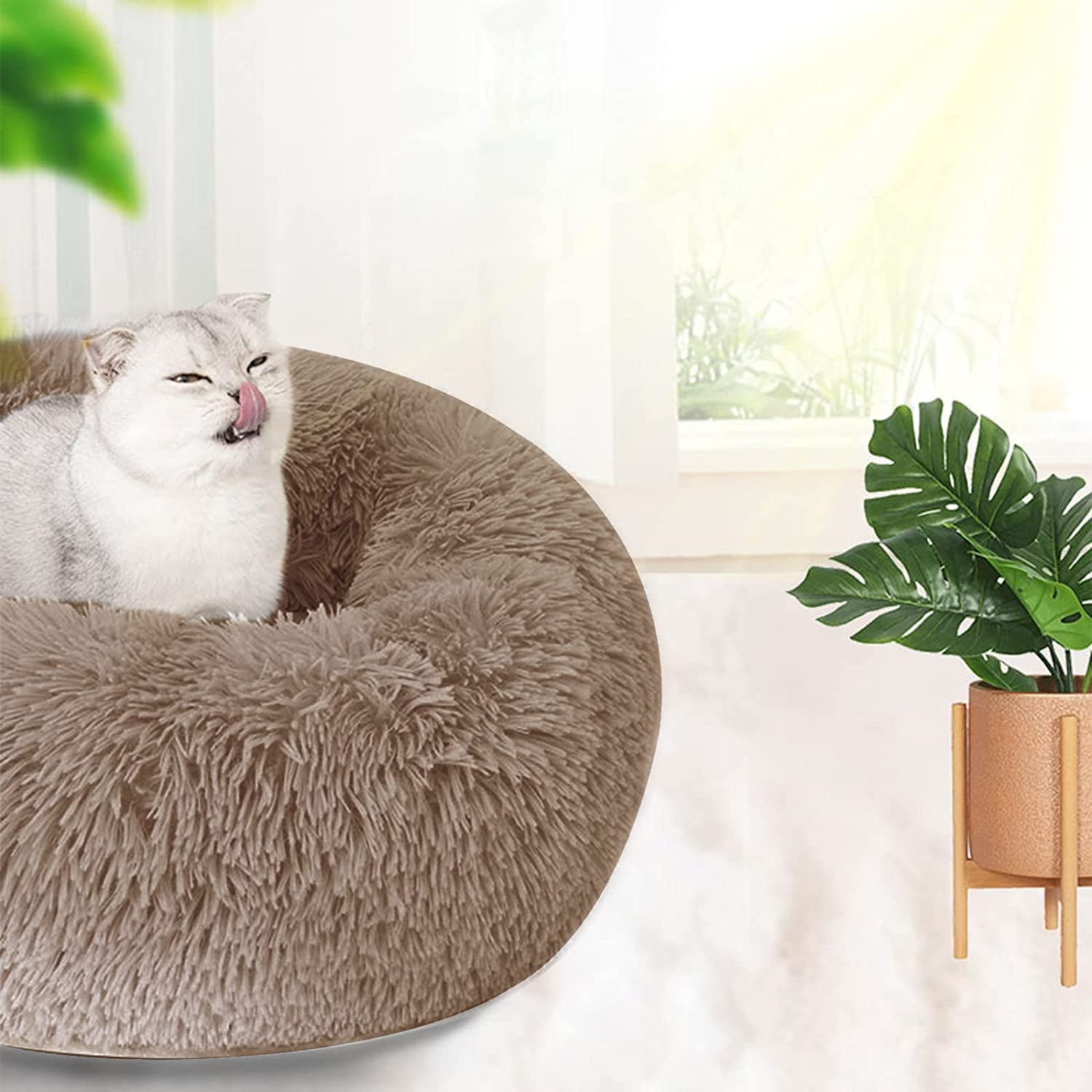 Nisrada Dog Bed & Cat Bed, Anti-Anxiety Puppy Bed Warming Cozy Round Soft Pet Bed, Machine Washable Calming Donut Bed