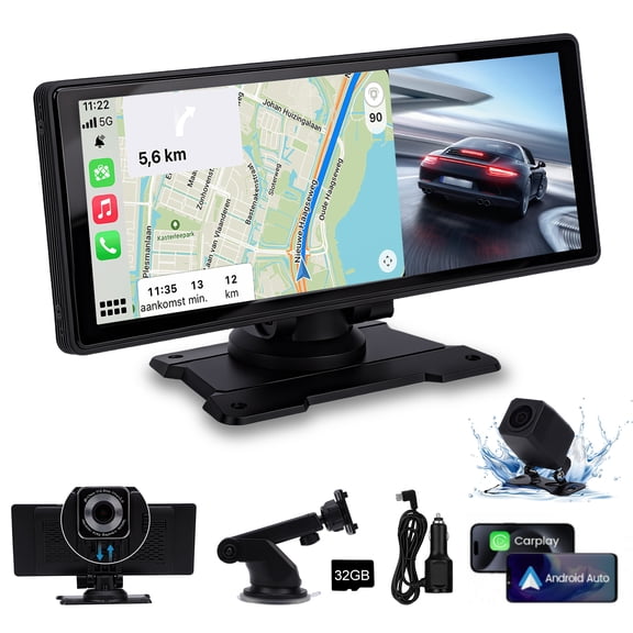10.26" Wireless Carplay Screen for Car 4K Dash Cam Carplay & Android Auto, Includes 32GB SD Card, 1080p Backup Camera, Map Navigation/Mirror Link/Voice Control/Bluetooth/Music Player, Plug & Play