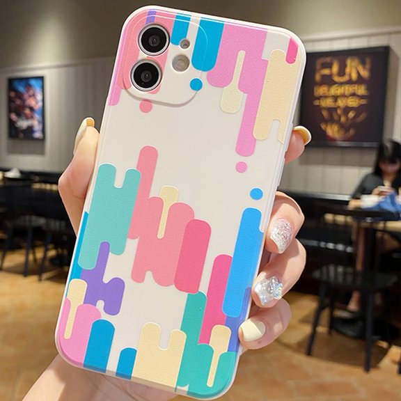 Compatible with iPhone 14 Plus Case Slim Liquid Silicone Soft Case Color Pattern Cute Funny Fashion Bumper TPU Protection Shockproof Cover for Women Girls