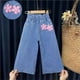 thumbnail image 2 of Odeerbi 2-8 Años Niñas Pantalones de Vaqueros de La Pierna Ancha de La Flor de Los Pantalones de Vaquero de La Parte Inferior Impresa de Verano Lindos Pantalones, 2 of 3