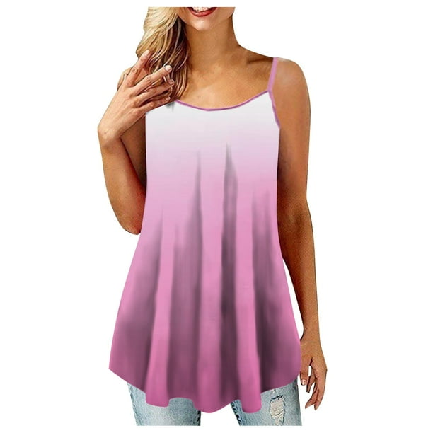 zanvin Womens tops, Puls-Size Crew neck Button Sleeveless Vest Printing  Short T-Shirt Sling Tops,Purple