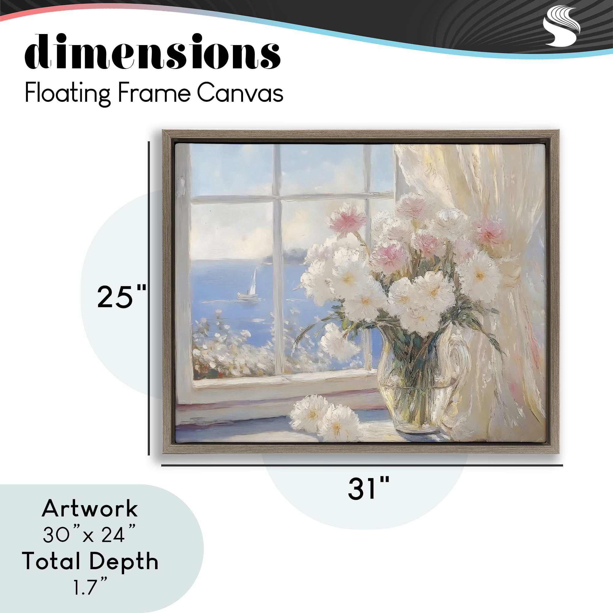 Stupell Industries Coastal View Floral Window Bouquet Brown Framed Floater Canvas Wall Art, design by LSR Design Studio