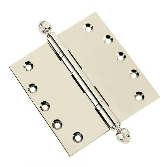 EMBASSY Door Hinge 5 x 5 Solid Brass Polished Nickel with Acorn Tips
