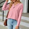 thumbnail image 4 of qucoqpe Womens Long Sleeve Tops with Buttons Down Pullover Casual Solid Loose Fit V-Neck Tunic Blouse, 4 of 5