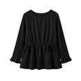 thumbnail image 4 of Lenpel Womens Fall Tops Casual Loose Long Sleeve Ruffle Cuffs Shirts Fashion Drawstring Crew Neck Peplum Blouses, 4 of 5
