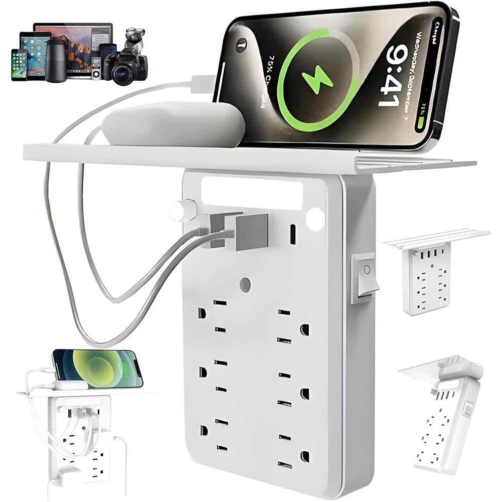 SharkTRUE Wall Outlet Extender with Shelf,Wall Outlet Extender Multiple Plug with Detachable Shelf for Home Dorm, Port, USB Ports and TypeC