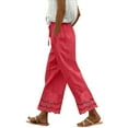 thumbnail image 2 of Pink Linen Pants Women Summer 2025 New Women's Casual Loose Fitting Waist and Ankle Patchwork Lace Cotton and Linen Pants, 2 of 5