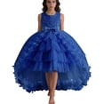 thumbnail image 5 of Huowey Kids Girls Elegant Dresses Gown Solid Color Sleeveless Crewneck Floral Embroidery Tiered Layered High Waist Ball Gowns Pageant Formal Wedding Party Birthday High Low Dress,BU1,2-3 Years, 5 of 7