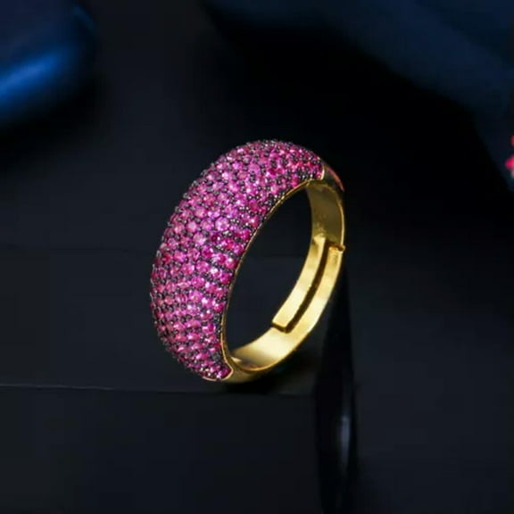 Multi-Tone Gold Plated CZ Adjustable Round Ring Cocktail Party Fashion Jewelry
