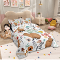 thumbnail image 3 of Manfei Cute Capybara Queen Comforter Set,Mushroom Floral Cartoon Animal Bedding Sets,Watercolor Flowers Leaves Comforter Set For Boys Girls,Ultra Soft Home Decor Reversible,3-Piece, 3 of 7