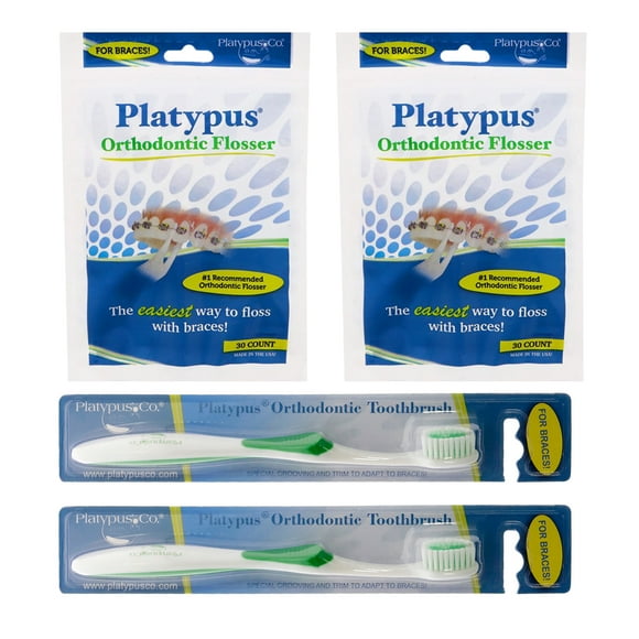 Platypus Orthodontic Flossers and Toothbrush Multipack Kit, 62 Pc