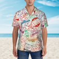 thumbnail image 2 of Balery Passport Stamp Camisas hawaianas de manga corta para hombre, camisas playeras de corte holgado, camisas de vacaciones con botones,Small, 2 of 7