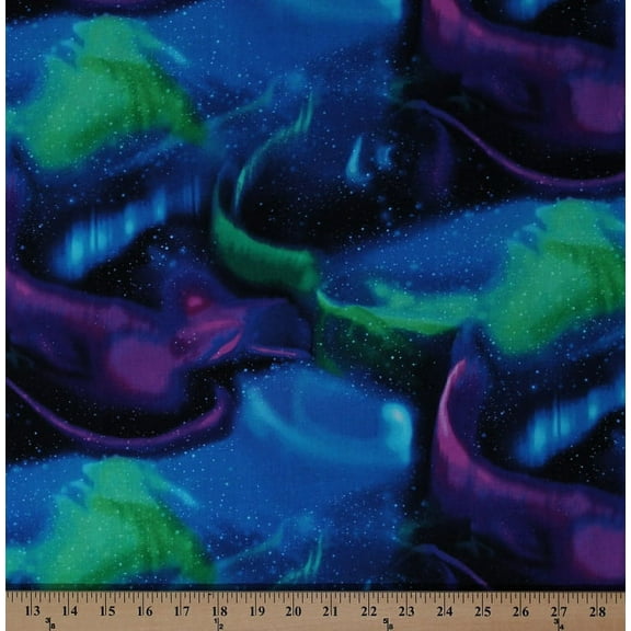 Cotton Northern Lights Aurora Borealis Auroras Polar Lights Night Sky Stars Galaxy Nature Cotton Fabric Print by the Yard (NATURE-C2685-MULTI)
