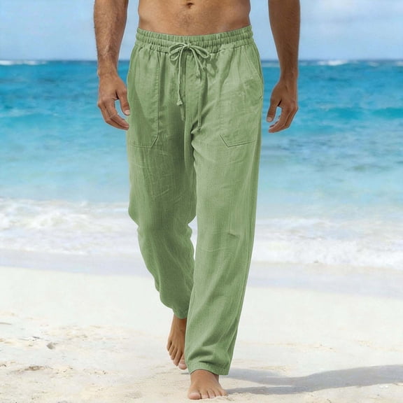 Dolkfu Men Pants Cotton Linen Lounge Loose Yoga Pants Drawstring Beach Mens Casual Trousers L