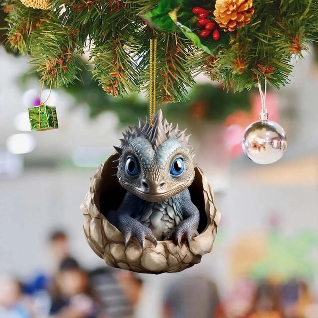 Xihbxyly Colgante de Dinosaurio Navideño, Decoración Acrílica para Coche, Bonita Manualidad Navideña, Adorno para Árbol Festivo, Etiqueta de Regalo Multiusos, Accesorio para Espejo Retrovisor, 1 Unid