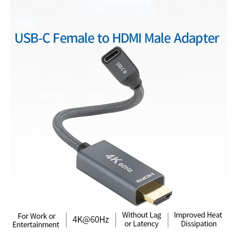 USB C Female to HD Male Adapter, Ultra HD 4K 60Hz Input/Output Converter, USB-C Audio/Video, 3.1
