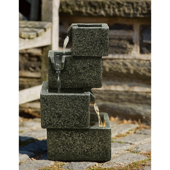 Concrete Crates Fountain With Warm White LED Lights