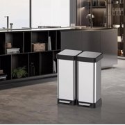 16 Gallon Stainless Steel Step On Trash Can Kitchen Garbage Dual Compartment Bin