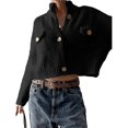 thumbnail image 1 of Suéteres Tipo Cárdigan Cortos para Mujer, de Punto Grueso, con Botones, Larga, Cuello Alto y Abertura Frontal, Chaquetas Holgadas. Negro XL, 1 of 7