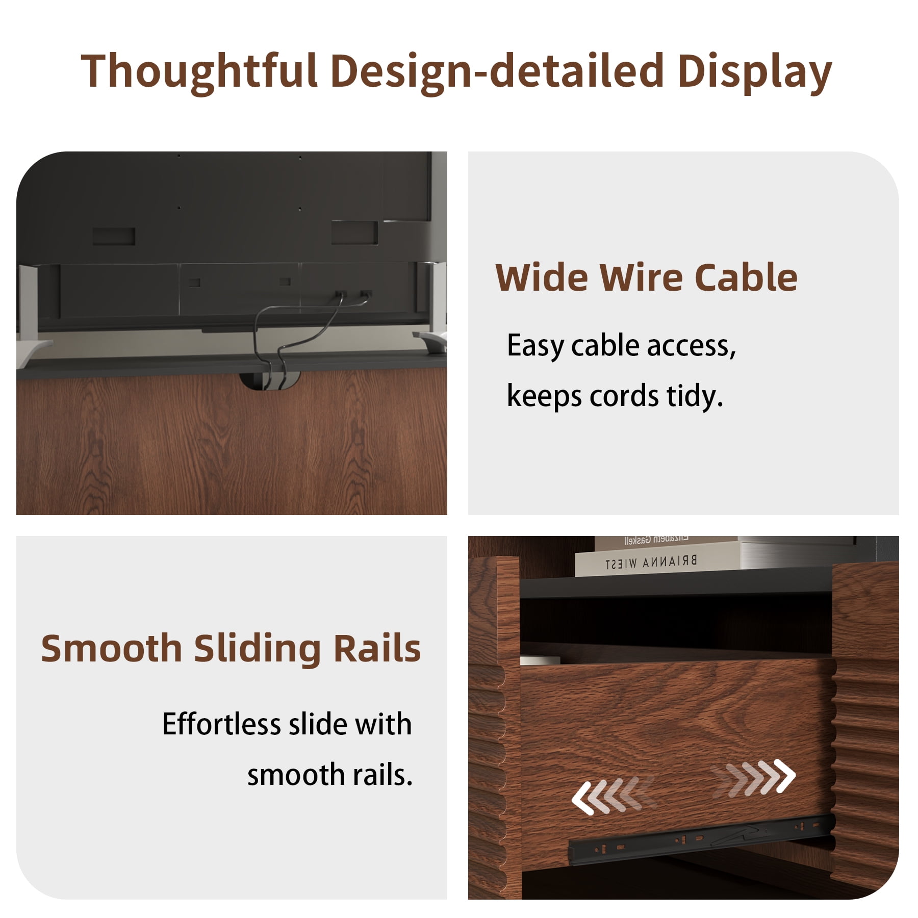 78.8 Inch TV Stand with Storage Cabinets for Living Room, TVs Media Console Entertainment Center with Drawers, Wood Fluted Television Stands with Open Shelves for Bedroom, Dark Brown Walnut