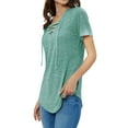 thumbnail image 4 of Nlife Women Lace-up Front Solid Color Short Sleeves Tunics Top, 4 of 7