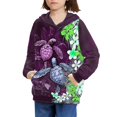 thumbnail image 3 of Xoenoiee Boys Hoodies Hooded Sweater for Kids Long Sleeve Pullover Hoodies Soft Athleticwear with Kangaroo Pocket Fall Winter Clothing, Floral Sea Turtle Hibiscus Pattern, XL, 3 of 7