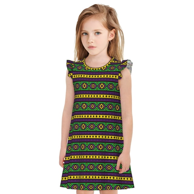 Fotbe Carnival Mardi Gras Vestido de Dormir para Niñas de 3 a 10 Años, Mangas Cortas, Estilo Princesa, Pijama Camisón con Mangas Voladas-Large