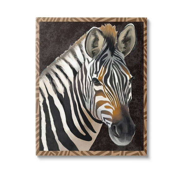 Stupell Industries Zebra with Geometric Border Animals & Insects Painting Gallery Wrapped Canvas Art Print Wall Art, 16 x 20