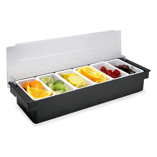 Fruit Dispenser Tray For 6-Compartment Fruit Side Dish And Condiment Fruit Caddy Bar Kitchen Ingredients Holder