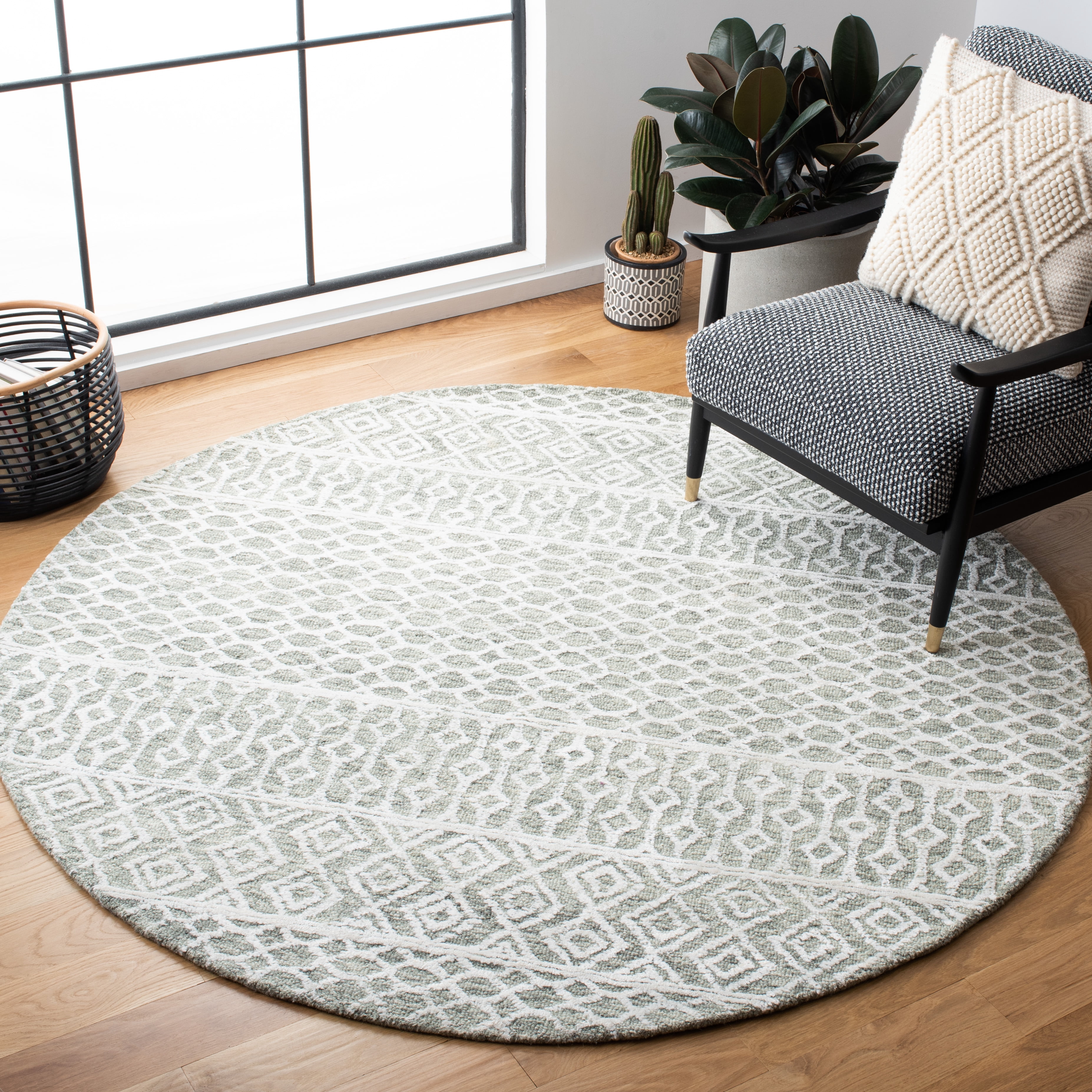 SAFAVIEH Glamour Elouise Geometric Area Rug, Green/Ivory, 6' x 6' Round