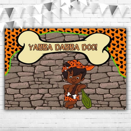 Image of African American Bam bam Baby Decorations 7x5ft Vinyl Flintstones Yabba Dabba DOO! Banner Party Supplies
