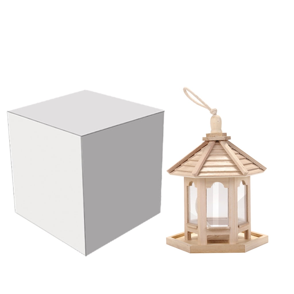 Darzheoy Wild Bird Feeders, Wooden Bird Feeder Hanging for Garden Yard Decoration, Hexagon Shaped Gazebo Bird Feeder with Roof and Large Capacity, Easy to Clean
