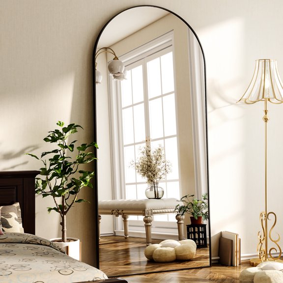 SHATTERVUE 76"x34" Arched Large Full Length Mirror Floor Mirrors Wall Mounted,Black