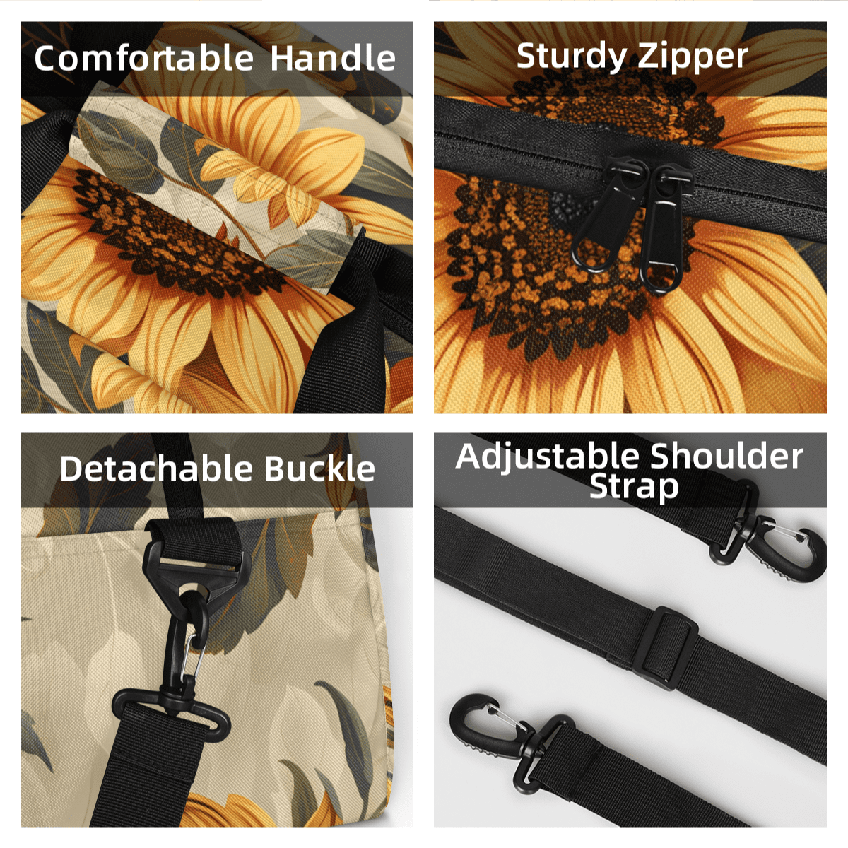 Herdesigns Sunflowers Sports Duffle Bag for Women & Men, Floral Gym Bag Dance Bag Overnight Bag Carry On Weekender Travel Bag