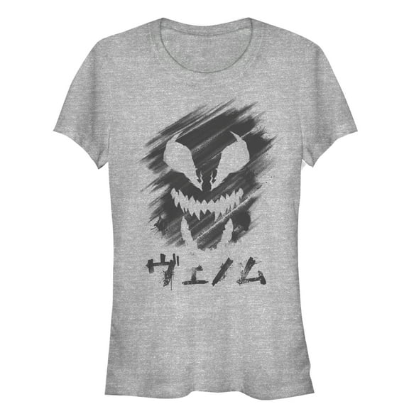 Junior's Marvel Venom Kanji Character Smudge  Graphic Tee Athletic Heather 2X Large