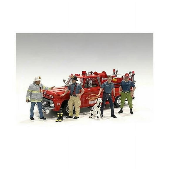 Firefighters 6 piece Figure Set (4 Males 1 Dog 1 Accessory) for 1/18 Scale Models by American Diorama