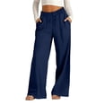 thumbnail image 4 of Outfmvch Women Linen Cropped Pants Paperbag pant Palazzo Trousers Boho Bottoms Palazzo Pants comfort Resort Wear Tapered Pants Beach Vacation Plain Drawstring Trousers Baggy Linen Pants Blue 5XL, 4 of 9