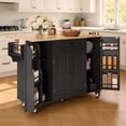 thumbnail image 4 of Noelse Kitchen Island with Storage on Wheels, Rolling Kitchen Cart with Drop Leaf, Drawer, Cabinet & Rubber Wood Top, Black, 4 of 8