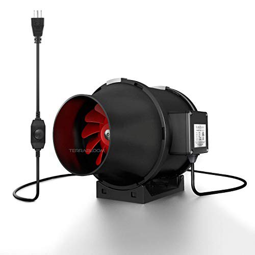 TerraBloom 4 Inch (100 mm) Inline Fan - 188 CFM Exhaust Duct Fan, Built-In Speed Controller, ETL Listed, Pre-Wired 6 FT Grounded Cord - For Use In Grow Tents With Carbon Filters, Fixtures, Attics
